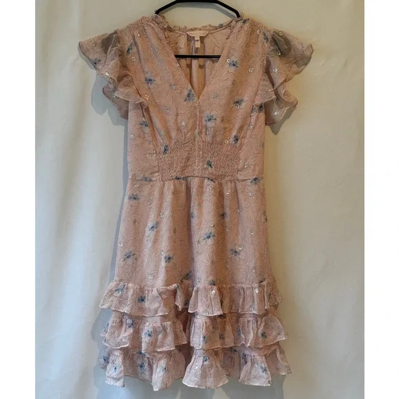 Rebecca Taylor Womens Babydoll Dress Mini Size XS Floral Silk Pink Blue Coquette - Picture 4 of 12